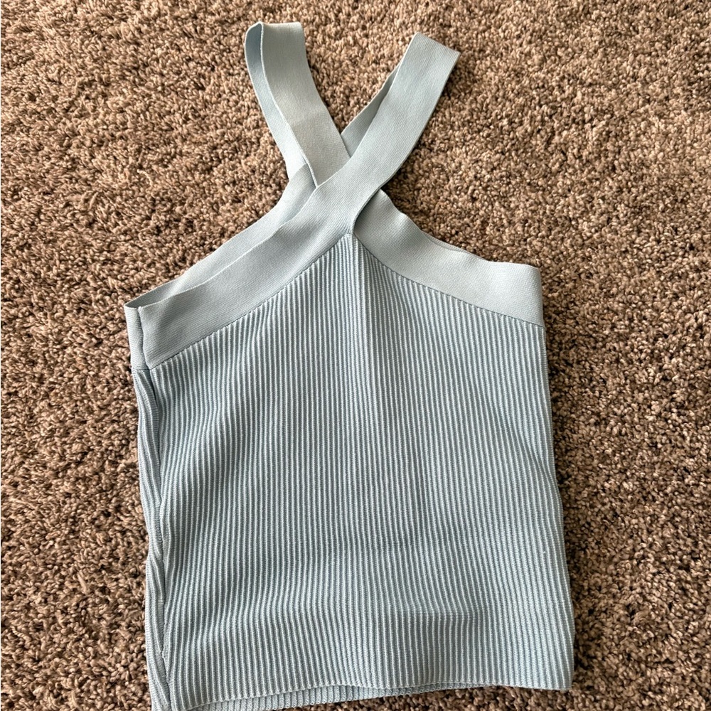 Aritzia Blue Ribbed Backless Tank Top